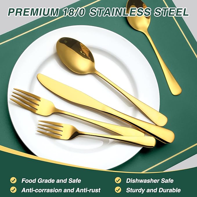 30-Piece Gold Silverware Set, Blingco Gold Flatware Set for 6, Food-Grade Stainless Steel Cutlery Set, Tableware Eating Utensils with Gift Box for Home Restaurant, Mirror Finished, Dishwasher Safe