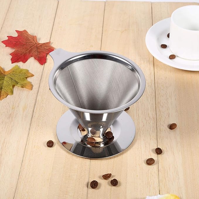 Pour over Coffee Dripper, Double Layer Mesh Filter Cup Stainless Steel Coffee Filter Reusable Dripper for Single Cup Brew