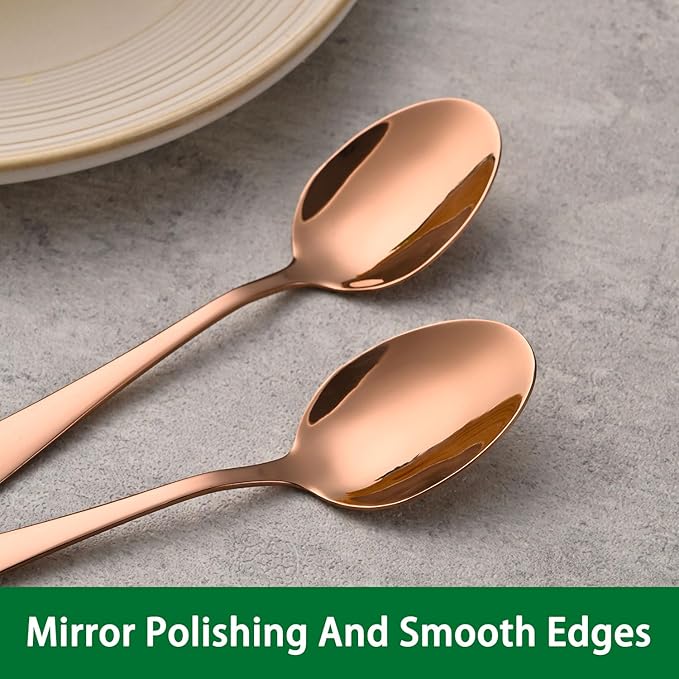 4.7 Inch Coffee Spoon,8 Pieces Rose Gold Stainless Steel Teaspoon Set,Mini Espresso Spoons,Copper Tea Spoon,Copper Seasoning Spoons