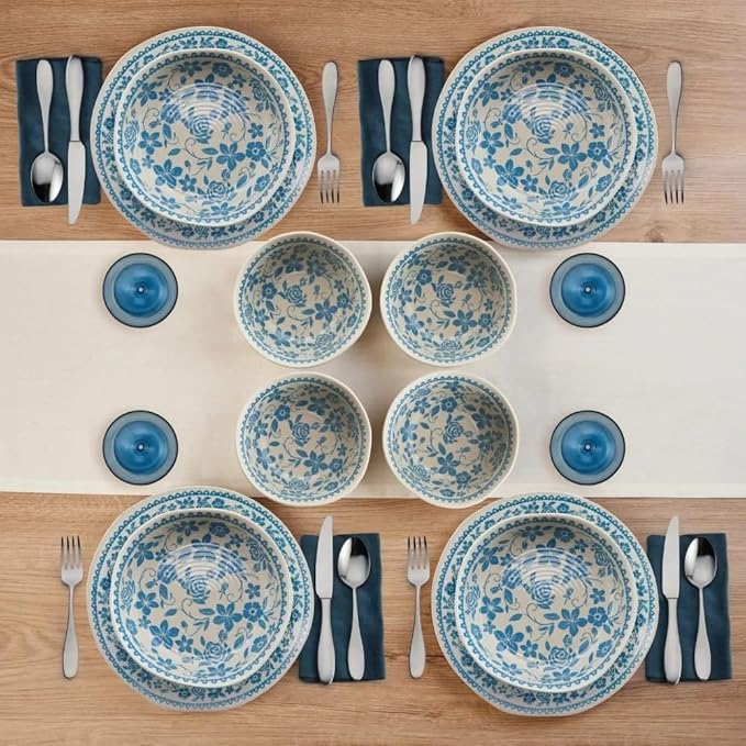 Dinnerware Set,Porcelain Plate Set, Cups and Sauc 12-Piece Serving Ware Kitchen Dish Dinner Plates Ceramic Tableware Set