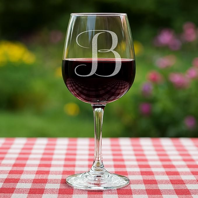 Monogrammed A-Z Wine Gifts for Women - 12.75 oz Engraved Personalized Wine Glass- Funny Wine Lover Monogram Gifts for Women - Unique Wine Glasses Gift Set (B)