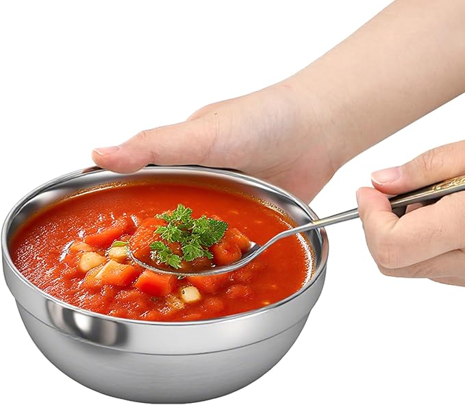 yarlung 10 Pack Stainless Steel Bowls 6.3 Inch Snacks Bowls, 25 Oz Soup Bowls Lightweight Salad Bowls Double-walled Metal Serving Dishes for Sauces, Noodle, Ice Cream