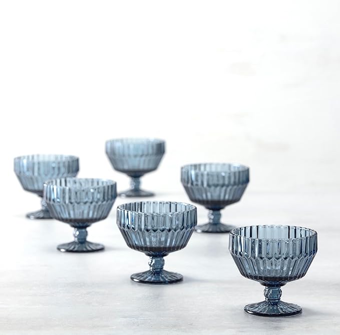 Fortessa Archie Glass, 10 Ounce Footed Dessert Bowl (Set of 6), Dusk Gray