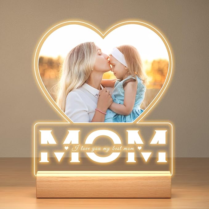 Personalized Christmas Gifts for Mom from Daughter and Son, Custom Picture Frames with Photo, Custom Photo Frame with Night Light, Customized Picture Frame, Personalized Birthday Gifts for Mom