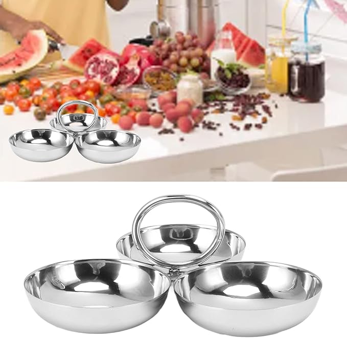 304 Stainless Steel Serving Plate, 3 IN 1 Fruit Bowl Snack Plate, Reusable Dessert Plates, Fruit Plate for Fridge, Simple Snack Tray, Portable Serving Tray for Home Kitchen Party(Mmol/L)