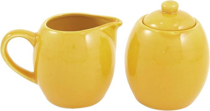 Yellow Ceramic Creamer and Sugar Service Set with Lid