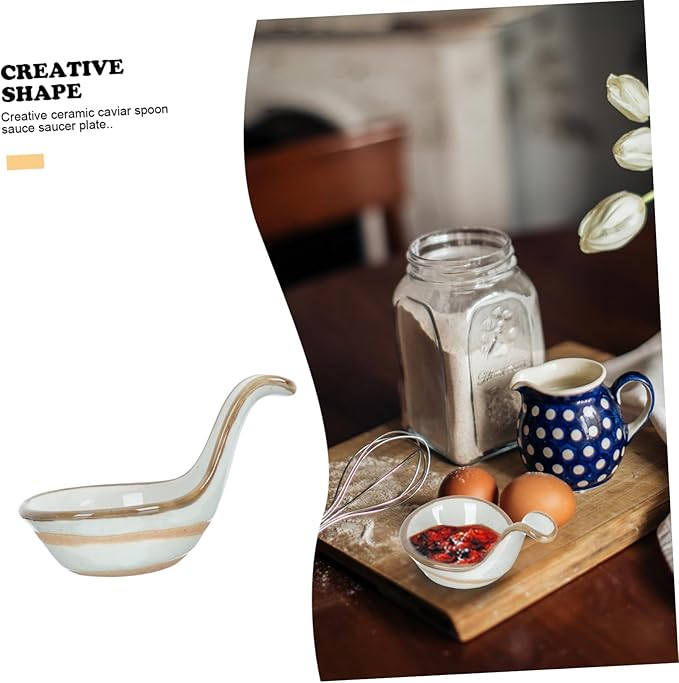 Mobestech 2Pcs Creative Ceramic Caviar Spoon Set Black Truffle Flavor Dish Stylish Seasoning Plate for Appetizers and Sauces for Entertaining and Home Use