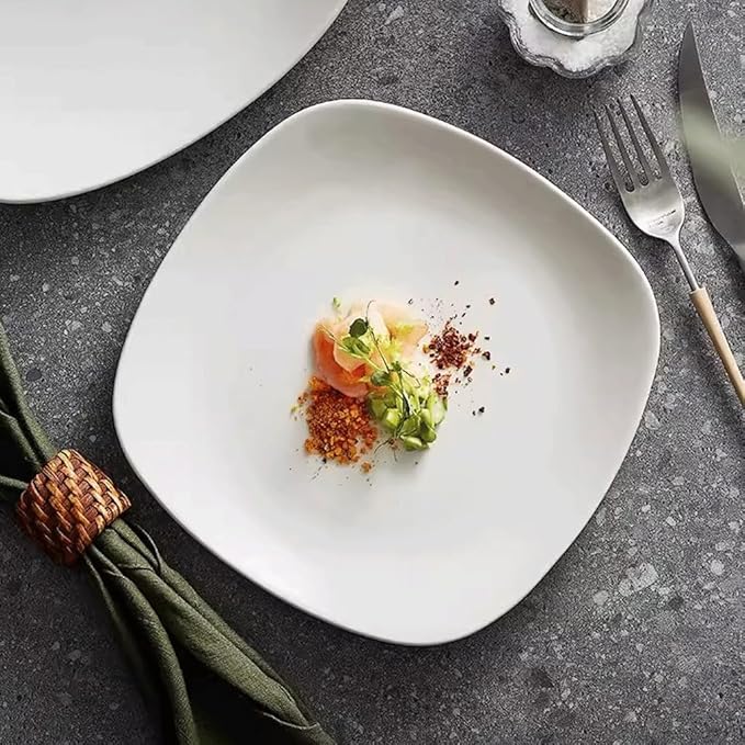 SONGCHAO Party Supplies Ceramic Dinner Plate Dish Plate Home Square Buffet Tableware Western Steak Plate Restaurant Appetizer Plate White Party Plates (Color : 9.5in)
