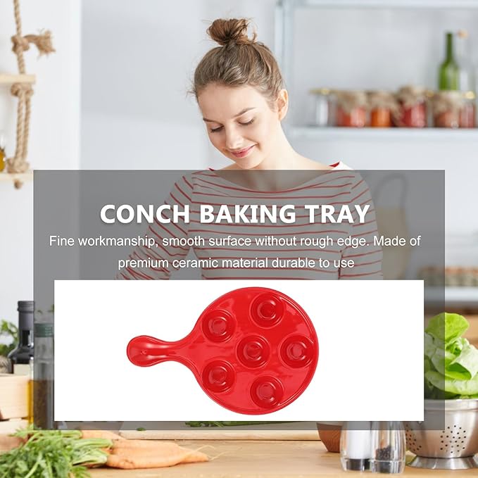 Veemoon Ceramic Escargot Baking Dish Snail Serving Plate with Handle 10-inch Ovenproof Appetizer Plate for Seafood Cooking and Dining