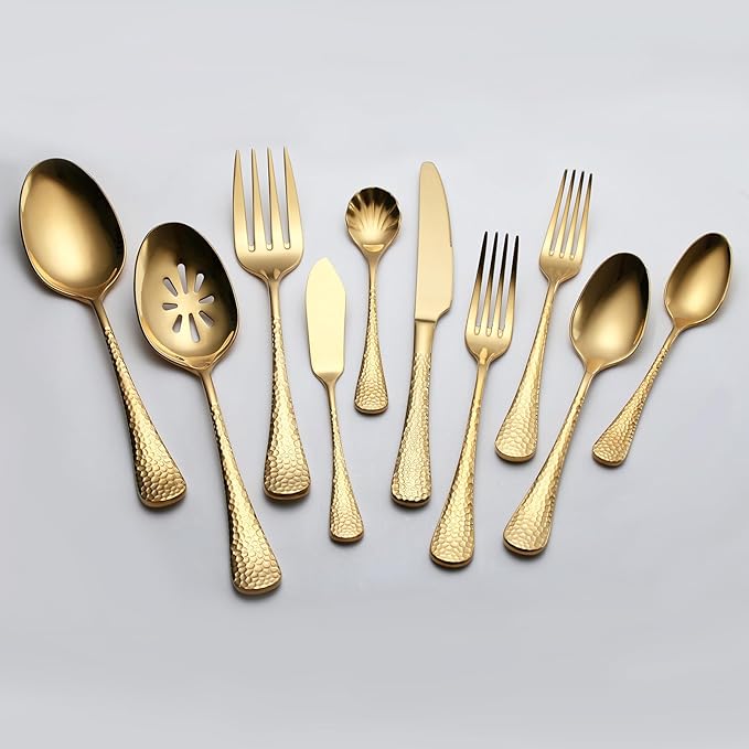 Quality Material Silverware Set with Squared Edge,18/10 Stainless Steel Cutlery Set,45 Piece Flatware Set,Service for 8,Dishwasher Safe(45)(gold)