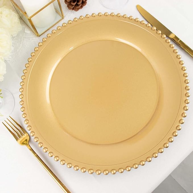 Efavormart 6 Pack 12" Gold Acrylic Round Charger Plates With Beaded Rim Dinner Charger Plates
