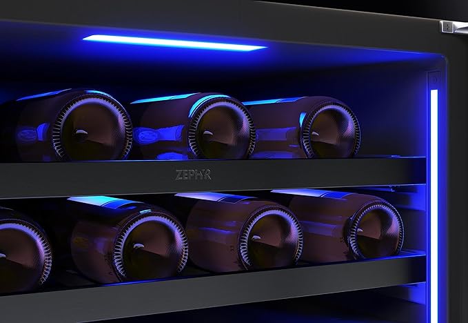 Zephyr PRW24C02C Presrv 24 Inch Wide 45 Bottle Capacity Built-In/Free Standing Dual Zone Wine Cooler with Vibration Dampening System - Black Stainless Steel