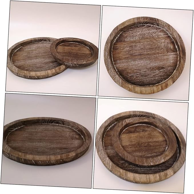Zerodeko 2Pcs Round Wooden Serving Tray for Organizing Countertop Storage Tray for Kitchen Bathroom and Home Classic Design Easy to Clean