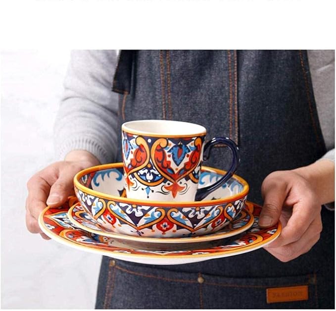 White Lace Ceramic Dinner Set for 6 People Porcelain Plates Bowls Service 20 Pieces