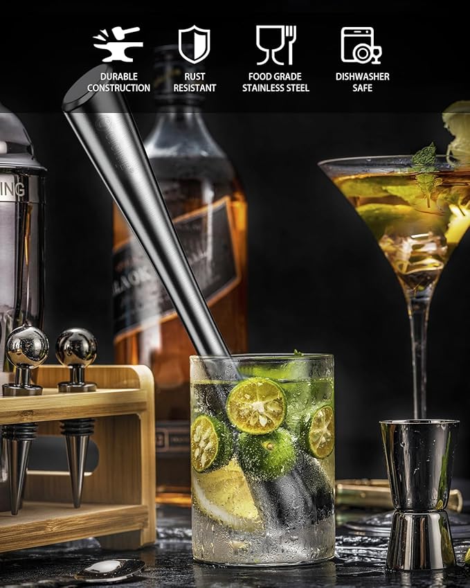 10 Inches Stainless Steel Muddler and Mixing Spoon for Cocktails, Bar Tools and Accessories - Create Delicious Mojitos and Other Fruit Based Drinks