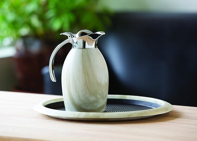 Service Ideas TR1412RIWM Tray with Removable Insert, 12" Round, Stainless Steel, White Marble