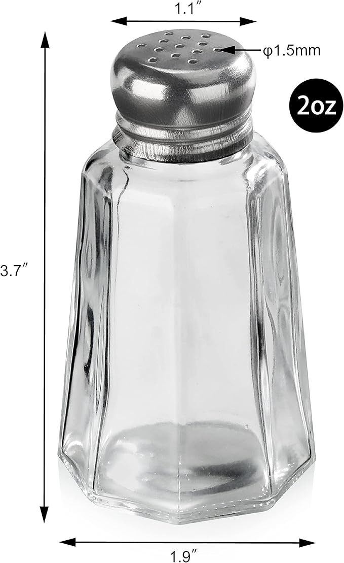 New Star Foodservice 22186 Glass Salt and Pepper Shaker with Stainless Steel Mushroom Top, 2-Ounce, Set of 12