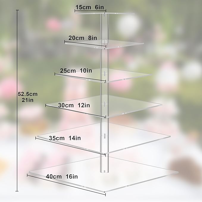 YestBuy Cupcake Stand, 6 Tier Large Cupcake Tower Tree, Square Cupcake Holder, Pastry Display Stand for Party, Wedding, Birthday, Baby Shower