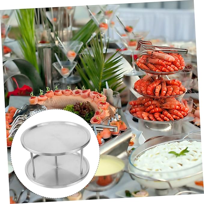 Cabilock Stainless Steel Seafood Snack Plate Double with Bracket Food Serving Tray for Restaurant Party Buffet Silver Kitchen Utensil