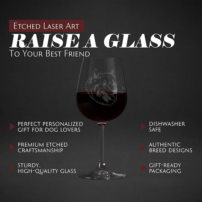 Etched Laser Art American Eskimo Personalized Dog Themed Etched 12.75oz Wine Glass Custom Dog Breed Wine Glasses, Ideal for Pet Lovers, Unique Birthday Gift for Men & Women, Personalized Gift