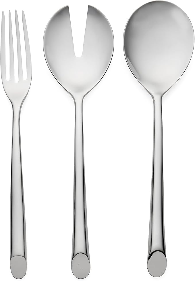 nambe Frond 3-Piece Hostess Set | 18/10 Stainless Steel Flatware Serving Fork and Spoon Set | Serving Utensils for Buffet, Catering, Party, Hotel, or Restaurant Use | Dishwasher Safe