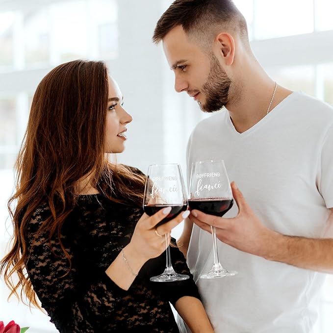 AW BRIDAL Engagement Gifts for Couples Wine Glasses Set, 2025 Fiance Gifts for Women and Newlyweds, Couple Gift for Mr Mrs and Bride to Be, Beer Mug with Wine Stopper for Wedding Engagement Party
