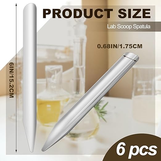 Zonon 6 Pcs 6 Inch Lab Spatula Stainless Steel Micro Lab Scoop Spatula Metal Bead Scoop with Rounded Pointed Ends Laboratory Sampling Curved Spoon for Mixing Powders Pastes Transferring Tool