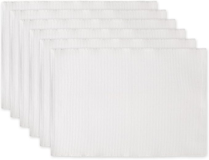 DII Basic Everyday Ribbed Tabletop 100% Cotton, Placemat Set, 13x19, White, 6 Piece