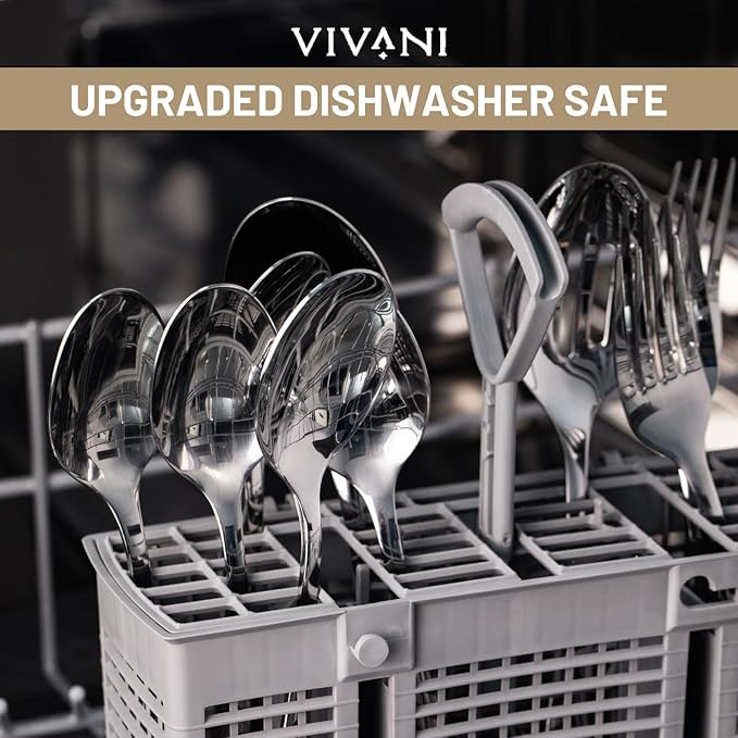 VIVANI 16 Piece Slender Silverware Set for 4, Forged Stainless Steel Flatware Set with Steak Knives, Waterdrop Handle Cutlery Set for Home, Hotel, Dishwasher Safe, New Home Gift