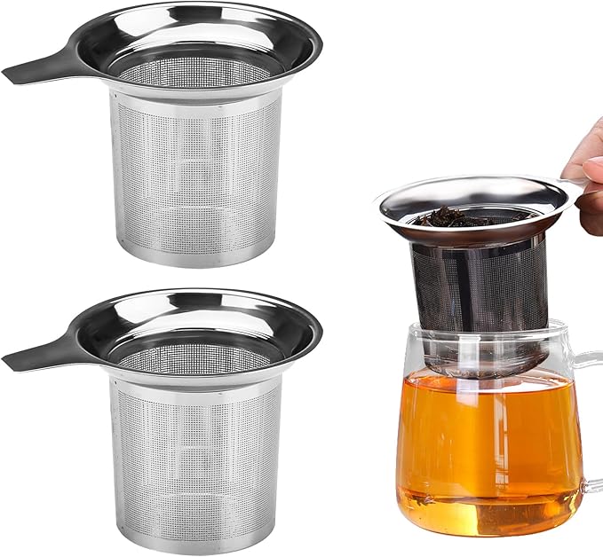 3 Pack Stainless Steel Tea Infuser, Fine Mesh Loose Leaf Tea Steeper Filter With Handle, Reusable Tea Strainer Holder Diffuser for Cup Pot Mug Glass (Silver)