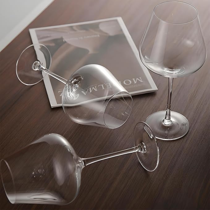 Set of 4 Burgundy Wine Glasses, 23 Ounce Hand Blown Crystal Red Wine Glass, Gift-Box for any Occasion, Italian Style, Lead-Free Premium Crystal Clear Glass