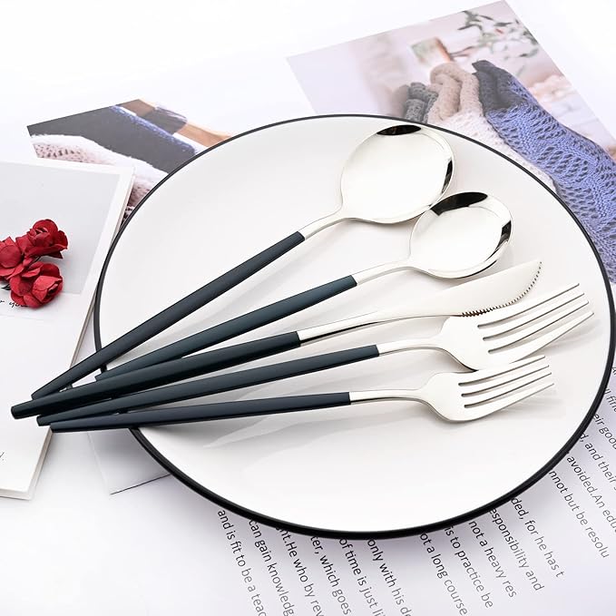 30-Piece Snplowum Mirror Flatware Serving Set, 18/0 Stainless Steel Dinnerware With Green Handle, Modern Durable Home Kitchen Eating Tableware Set Service For 6 (Green Silver)