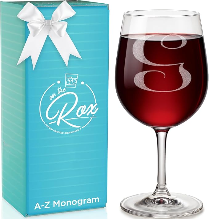 Monogrammed A-Z Wine Gifts for Women - 12.75 oz Engraved Personalized Wine Glass- Funny Wine Lover Monogram Gifts for Women - Unique Wine Glasses Gift Set (G)