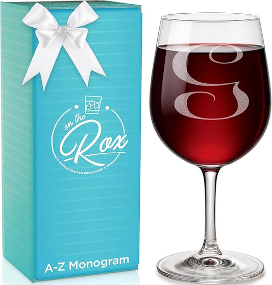Monogrammed A-Z Wine Gifts for Women - 12.75 oz Engraved Personalized Wine Glass- Funny Wine Lover Monogram Gifts for Women - Unique Wine Glasses Gift Set (G)