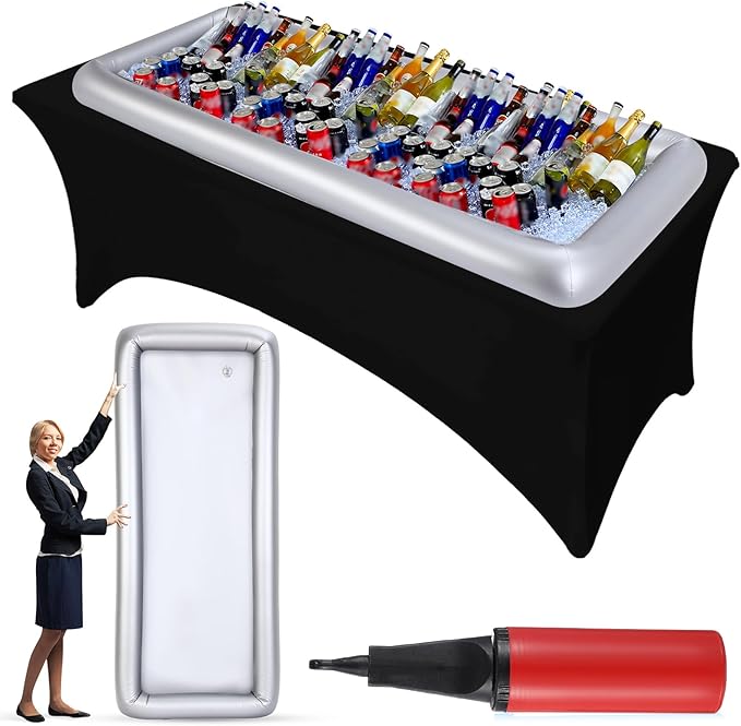 Large Inflatable Serving Bar 72 x 30 x 5'' Inflatable Ice Serving Buffet Bar with Drain Plug for Pool Outdoor Party Picnic (Silver, 1 Pack)