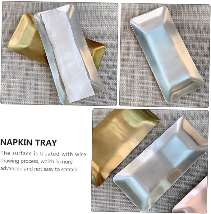 Cabilock Stainless Steel Plate Napkin Holder Diner Napkin Dish Silver Plate Trays for Hotel Bar