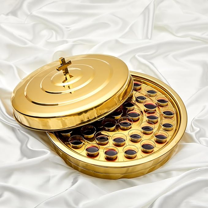 Zhehao 1 Set Holy Communion Trays for Churches with Lid, Churches Cup Fillers, 100 Disposable Communion Cups (Golden)