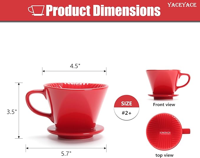 Pour Over Coffee Dripper, Single Red Ceramic Pour Over, Medium Pour Over Coffee with 3 Holes