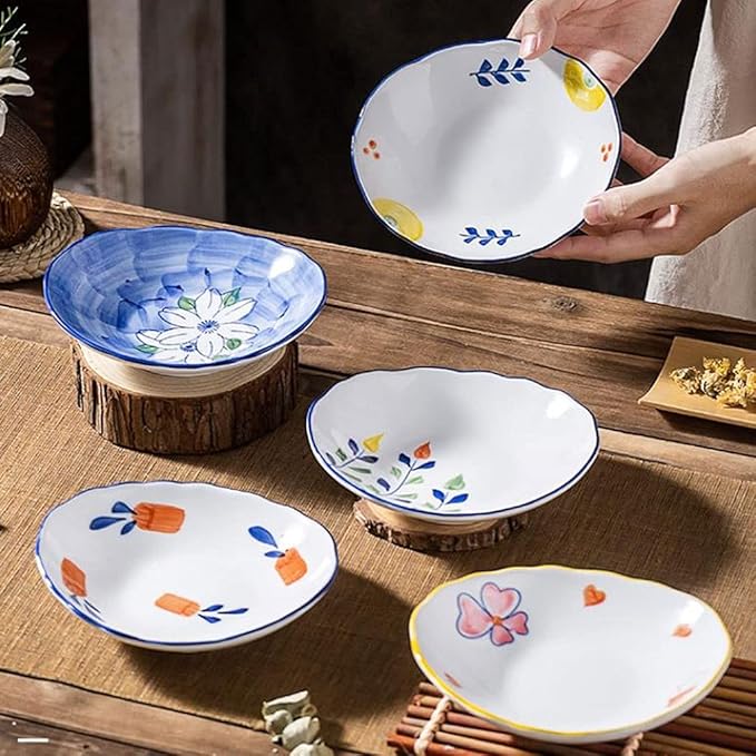 Appetizer Bowls 6 inch Ceramic Dessert Dishes Sauce Dish Soy Sauce Dipping Plates Snack Appetizer Side Dishes Serving Dish Japanese Style Dinnerware Set Salad Bowls (Color : D)