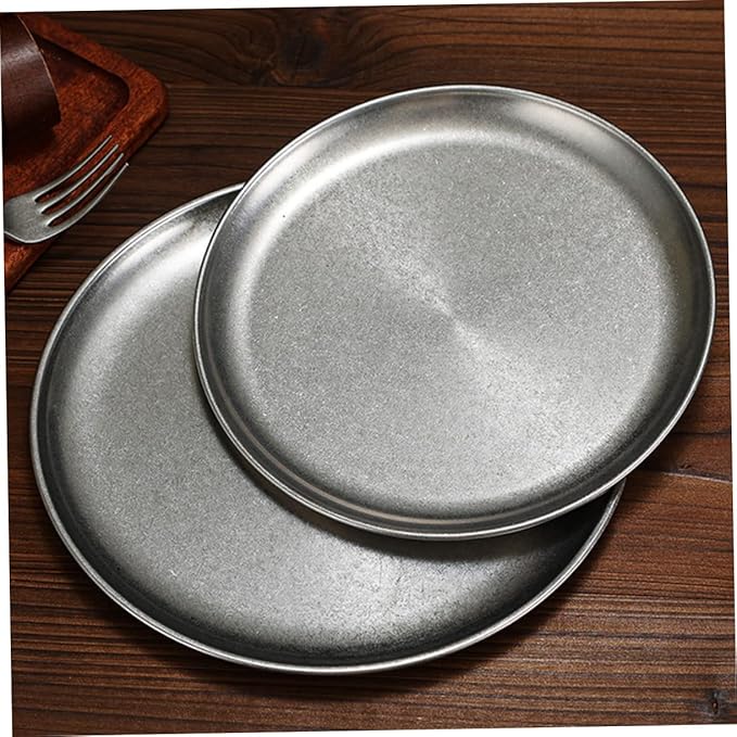Mobestech Stainless Steel Old Style Bbq Plate Serving Tray for Steak Fruits Snacks