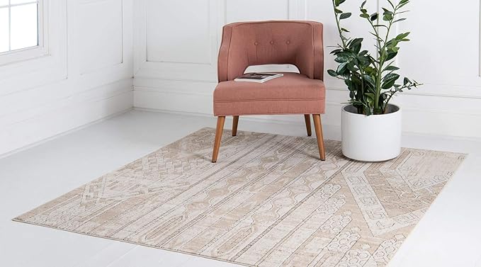 Rugs.com Oregon Collection Rug – 8 Ft Square Ivory Low-Pile Rug Perfect for Living Rooms, Kitchens, Entryways