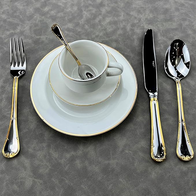Gold Silverware Set 32 Piece Stainless Steel Golden Flatware Set for 8, Silver Tableware Set with Gold-Plated Trim, Gift Package for Christmas and Thanksgiving&Halloween