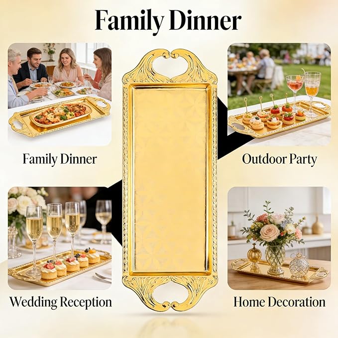 Rectangular Metal Tray, Small Elegant Decorative Serving Tray, Silver - Durable Premium Metal, Multipurpose for Veggie Tray, Coffee Table, Fruit Display