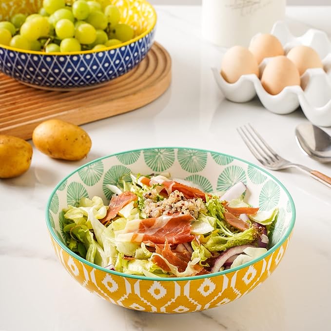 Selamica Ceramic 50 Ounce Pasta Bowls Set of 4, 8.6 Inch Large Salad Bowls, Wide and Shallow Porcelain Soup Bowls, Stackable Serving Bowls, Microwave Dishwasher Safe, Assorted Colors