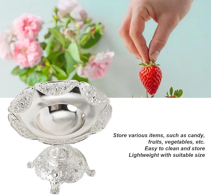 TOPINCN Metal Table Fruit Tray and Bowl, European Style Candy Serving Plate Decorative Dessert Snack Dish Zinc Alloy Snack Nut Food Serving Storage Rack Dining Table Decor (S) (Silver)
