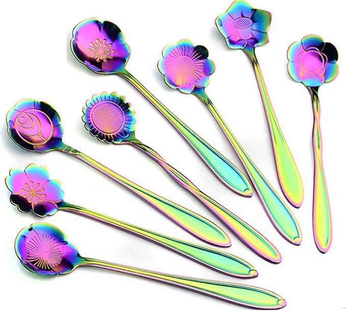 Stainless Steel Tableware Creative Flower Coffee, Sugar, Stir, Mixing, Stir Bar, Tea, Ice Tea Spoon Set of 4 (Gold - 4)