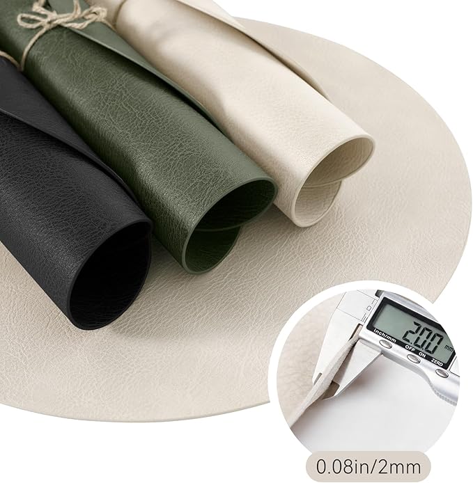 MOSAYT 13 Inch Round Vinyl Placemats Set of 6 - Faux Leather 100% Waterproof Oil-Proof Wipeable PU Place Mats, Heat Resistant Reversible Table Mats for Kitchen, Dining, Outdoor (Beige)