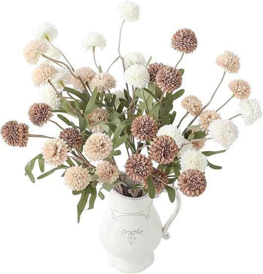 Floroom 9pcs Taupe Beige Mix Faux Silk Mums Artificial Flowers, Bulk Fake Small Mini Chrysanthemums with Stems for DIY Wedding Centerpieces Floral Arrangements Vase Fillers Home Decorations