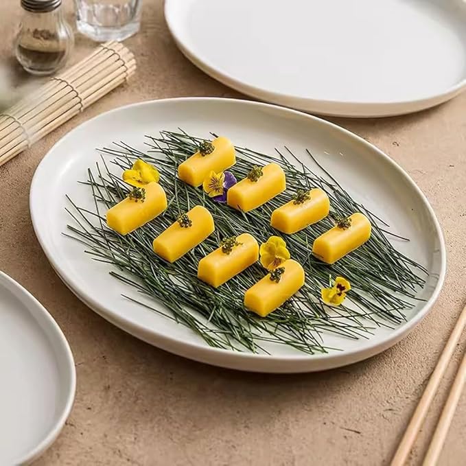 SONGCHAO Party Supplies Ceramic Plate, Light Luxury Steamed Fish Plate, Household Oval Plate, Artistic Conception Dish, Tableware, Dinner Plate Party Plates (Size : Large)