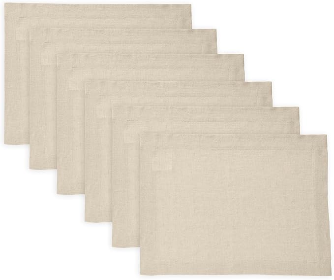 Solino Home 100% Pure Linen Placemats Set of 6 - Flax 14 x 19 Inch Table Place Mats for Christmas, New Year - Sonoma, Machine Washable